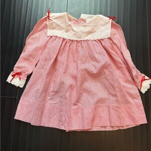 Vintage the children’s hour Red and White Striped Dress with Lace holiday 24mo